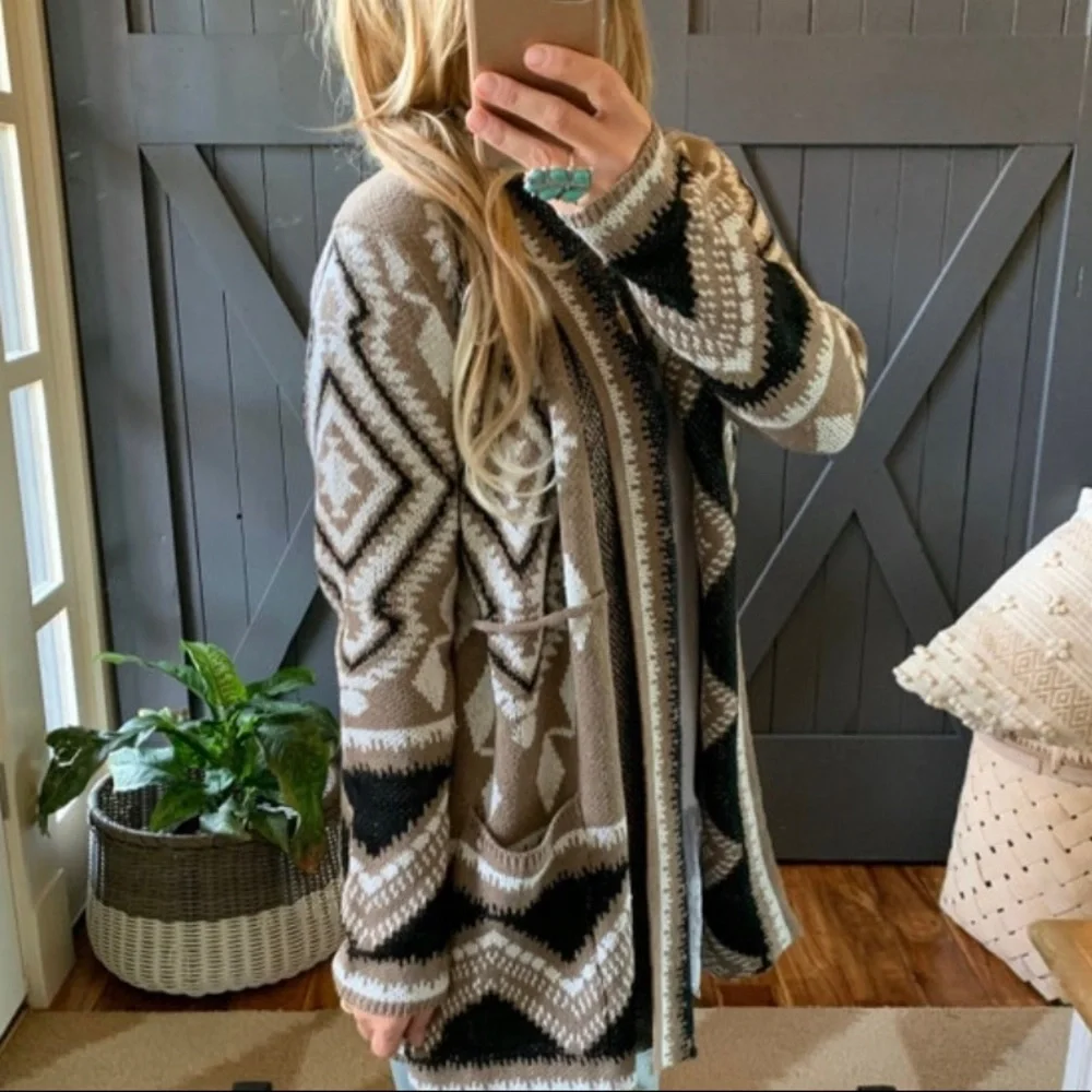 New Aztec Tribal Boho Western Ski Montana Cardigan Sweater Southwest Coat - Picture 7 of 12